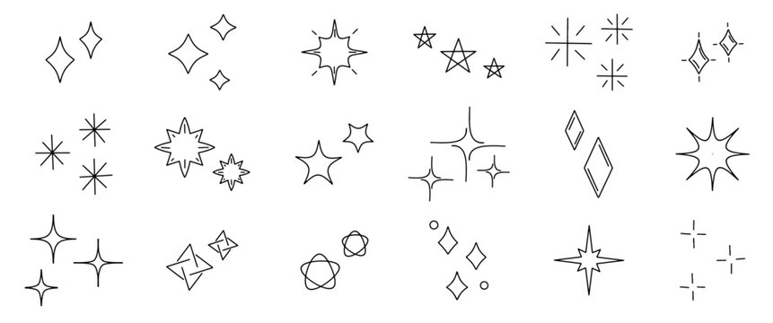 Conjunto de estrellas dibujadas a mano grunge negras aisladas en blanco. Ilustraci&oacute;n vectorial. &Iacute;conos de estrellas para notas