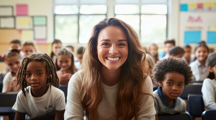Obraz premium Teacher and Students in Classroom Education