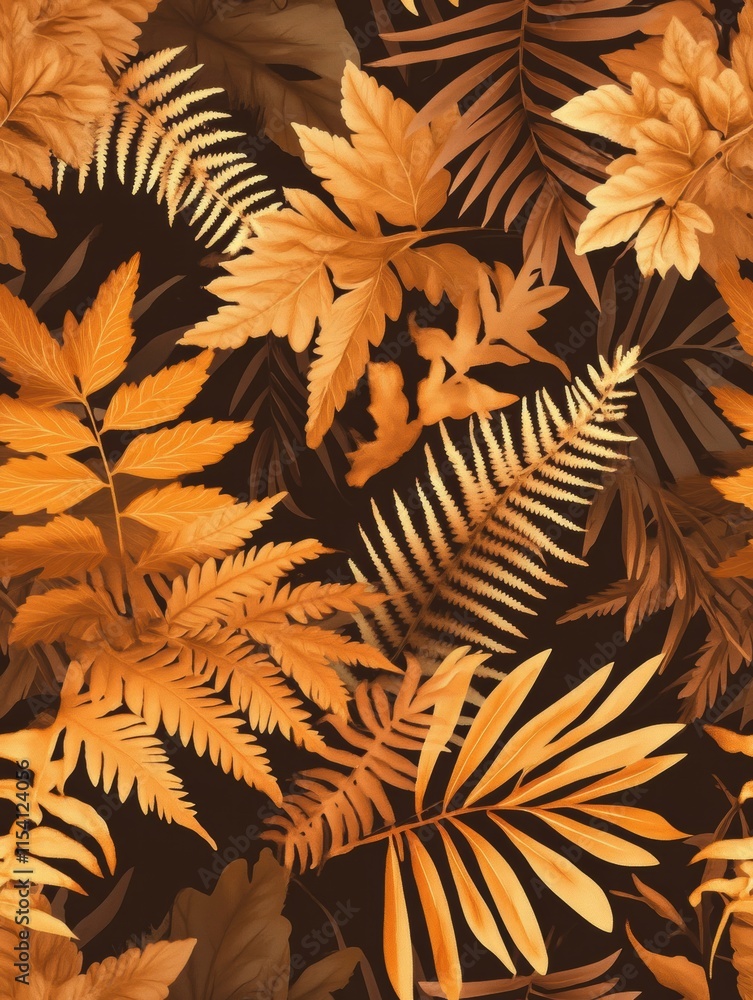 Aufkleber bright orange and brown tropical leaves create a vibrant background pattern with interesting texture