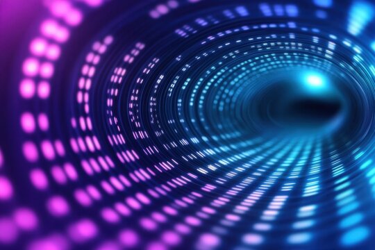Abstract Digital Tunnel with Vibrant Lights in Blue and Purple Colors