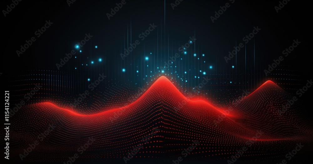 Aufkleber abstract visualization of data waves with glowing points in a dark background.