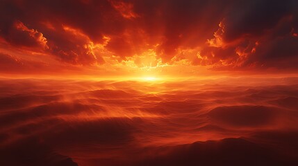 Fototapeta premium Fiery sunset over a sea of clouds.