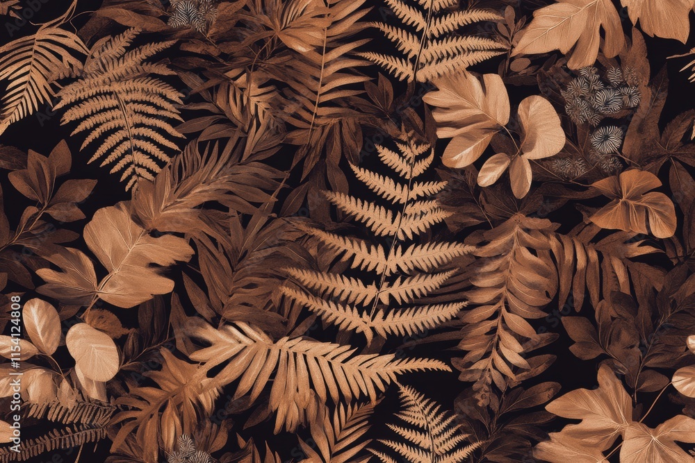 Aufkleber exploring intricate patterns of autumn leaves on a dark background in a nature inspired design. gene