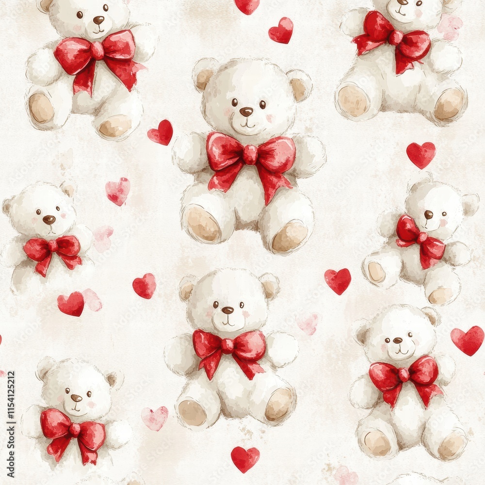 Aufkleber cute teddy bears with red bows and heart patterns create a charming background for various decoratio