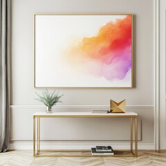 Modern Interior Design Featuring Abstract Art Above Stylish Console Table in a Bright, Minimalistic Living Space