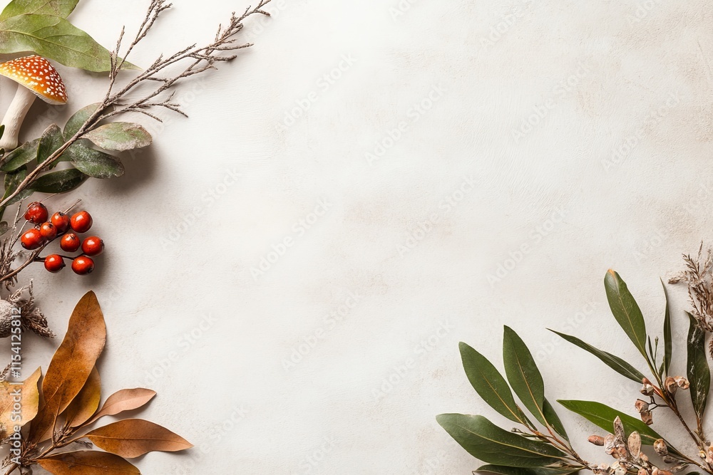 Poster natural elements arranged on a light background create a harmonious composition showcasing botanical