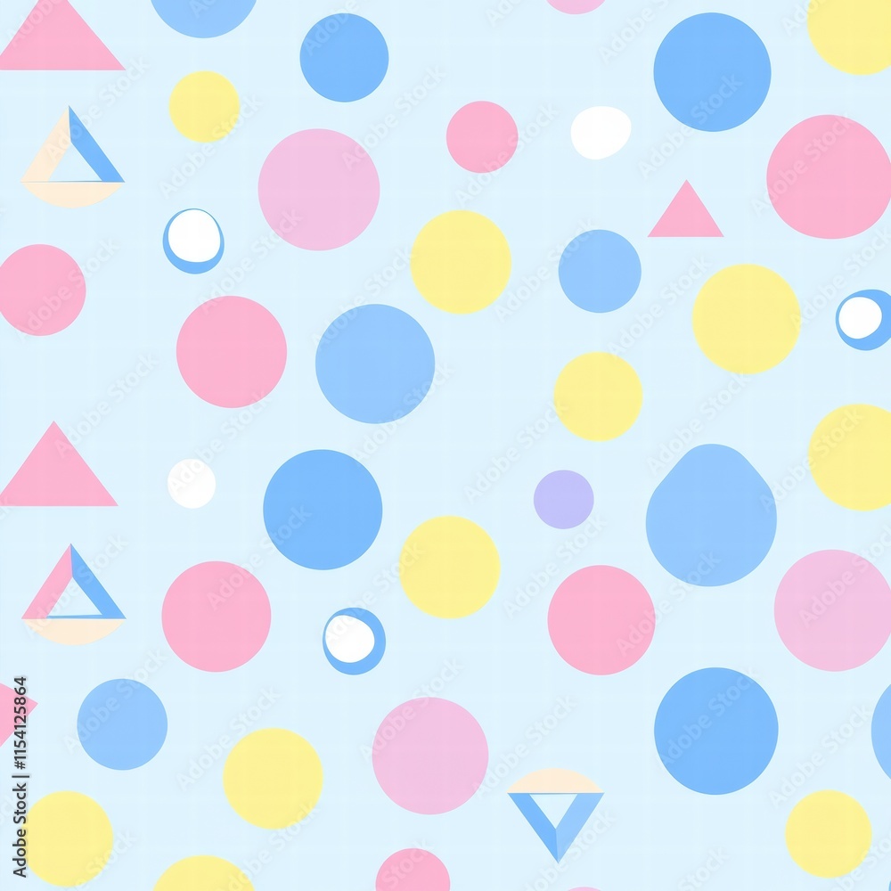 Poster bright geometric shapes of various colors scattered on a light pastel background create a playful de