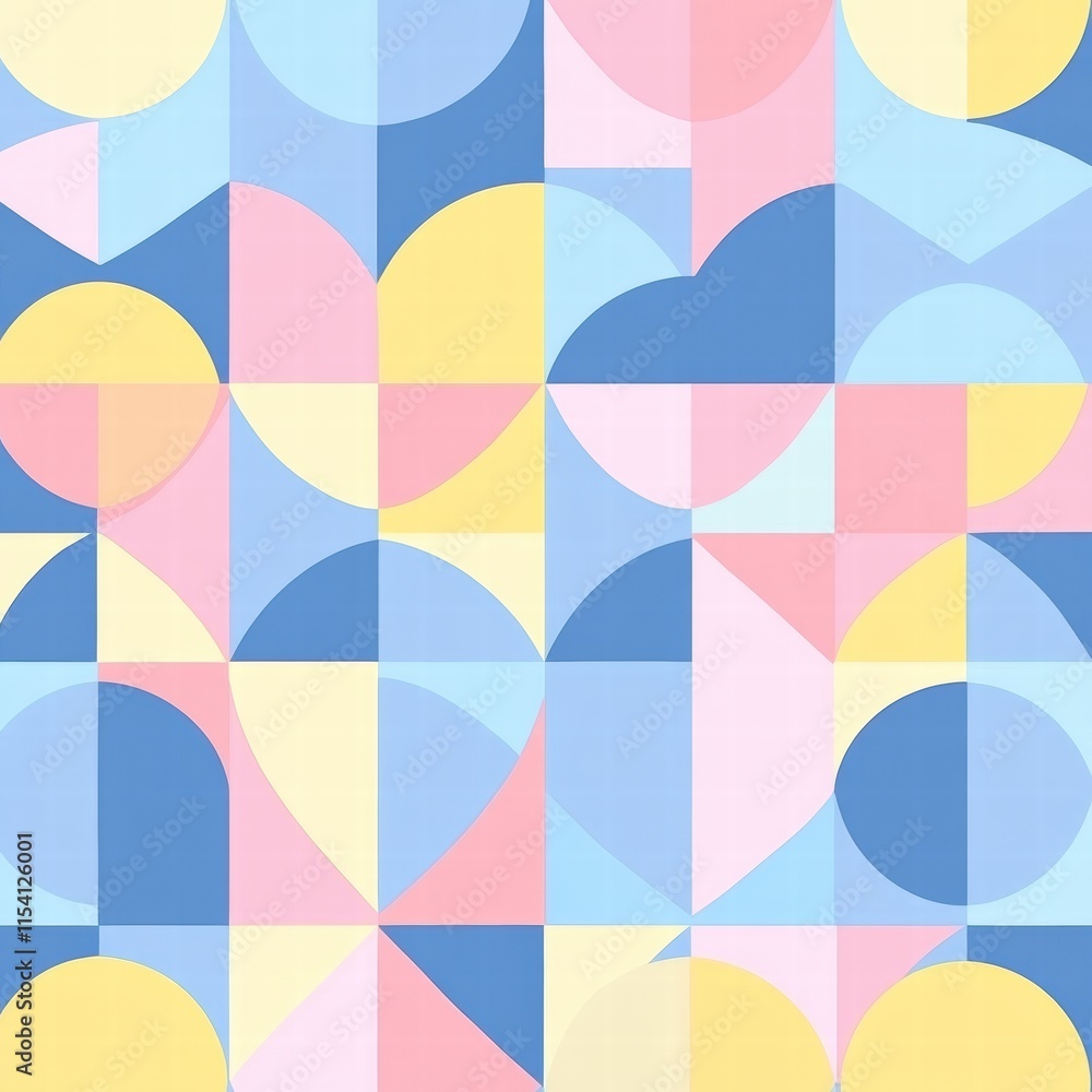 Poster colorful geometric pattern with a mix of shapes and soft hues creating a vibrant design for modern d