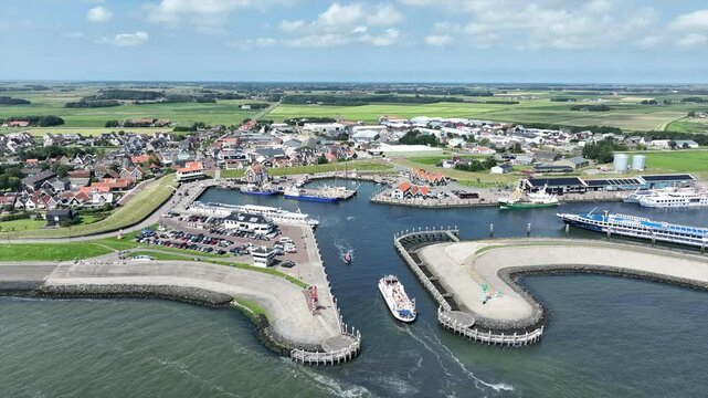 Aerial from the harbor and town Oudeschild on Texel island in the Netherlands