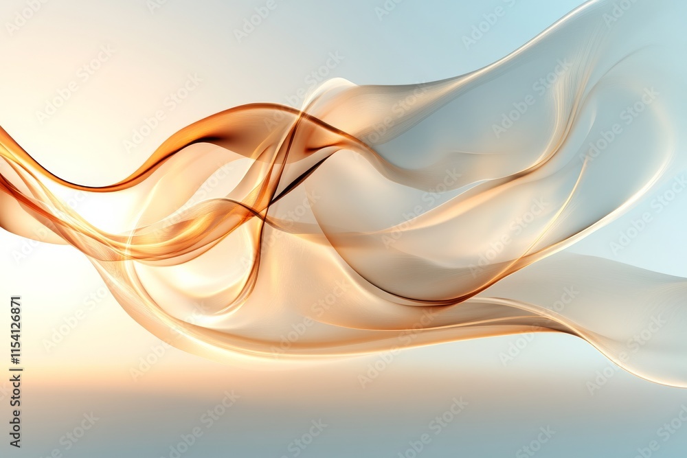 Poster flowing waves of soft colors create a tranquil atmosphere at dawn over a serene landscape