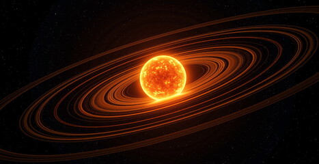 Sun with rings in outer space
