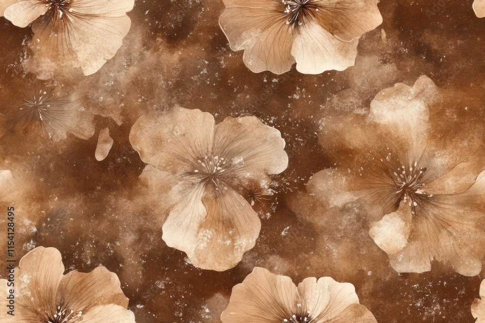 Poster elegant floral pattern with soft brown background showcasing delicate blooms and textures in a natur