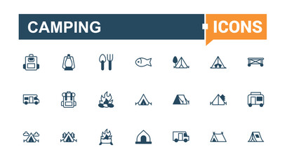 Camping linear icon. Contains related to post, sport, activity, trail, car, outdoor, holiday and more. Thin outline icons pack. Solid line editable vector illustration.