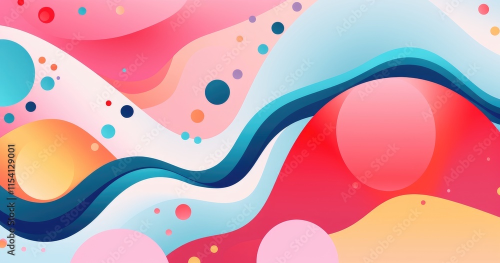 Poster abstract colorful design featuring fluid shapes and circles in a vibrant gradient.