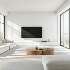 Modern Living Room Design Featuring Minimalist Decor and Natural Light Highlighting Sleek Furniture and a Warm Ambiance During Daytime
