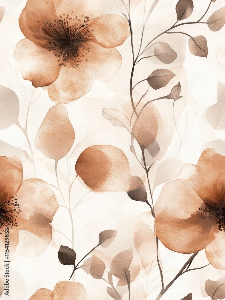 Poster soft watercolor flowers in warm earthy tones on a light background creating an elegant and serene at