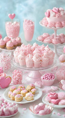 Naklejka premium A delightful spread of pink-themed desserts and treats for celebrations or special occasions.