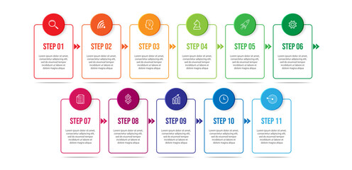11 part infographic design minimalist model with nice icons and colors for your business presentation