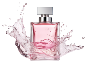 PNG Pink perfume bottle cosmetics splash luxury.