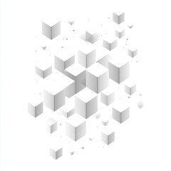 Obraz premium Abstract 3D white cubes scattered on white background.