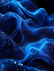 Obraz premium Deep Blue Fabric With Shimmering Texture Displayed Elegantly in Soft Lighting and Flowing Arrangement