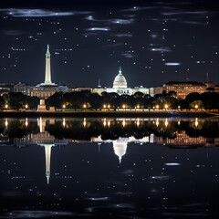 Fototapeta premium Illuminated Icons of Power: A Captivating Night View of the Washington D.C. Skyline