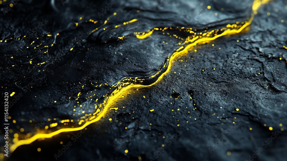 Poster bright glowing golden line on textured dark surface creating a captivating visual contrast in abstra