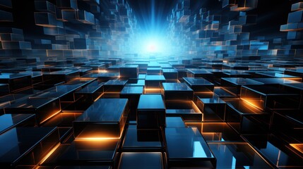 Fototapeta premium Abstract Digital Cubescape: A Futuristic 3D Render of Glowing Blocks