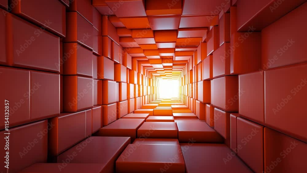 Poster tunnel of spinning smooth orange blocks creating a seamless visual journey to light, 3d tunnel spinn
