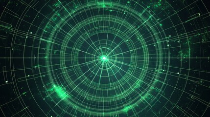 Exploring the Intricate Geometric Patterns of a Green Digital Radar Display Against a Dark Cosmic Background