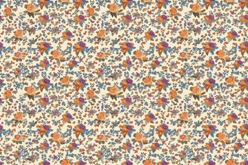 Tiny flowers and delicate plants combine in a seamless pattern with soft natural hues. Suitable for textiles, wallpaper, and eco-friendly branding.