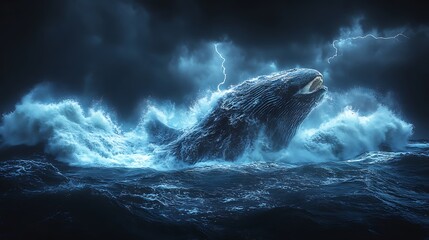 Leviathan Rises Through Tempestuous Ocean Waves