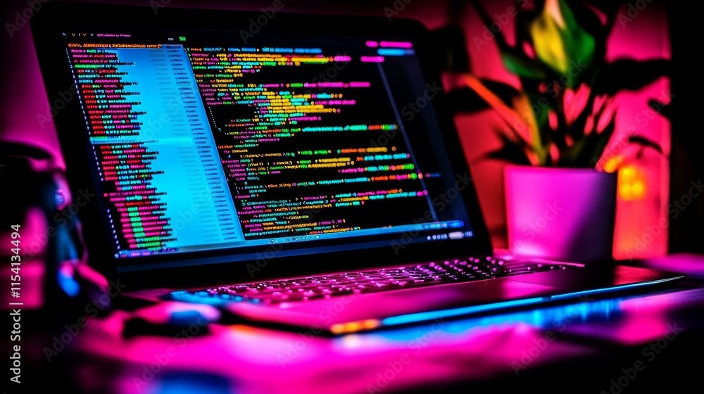 Poster laptop displaying colorful code