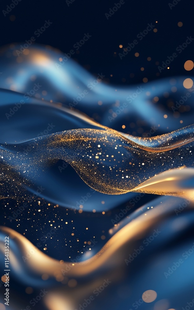 Aufkleber swirling waves of blue and gold shimmer under soft light, creating a mesmerizing, abstract visual ex