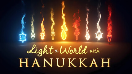 Hanukkah menorah glowing in a festive dark background