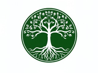 Symbolic representation of life with a green tree design featuring roots and leaves for eco-friendly concepts