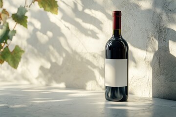 Obraz premium Elegant red wine bottle with blank label on light background