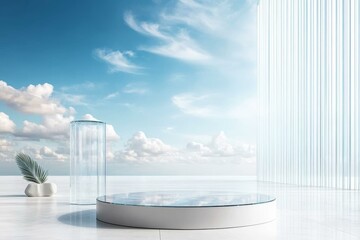 Fototapeta premium Modern Minimalist Glass Podium Display Background