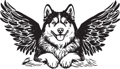 Alaskan Malamute Dog with Angel Wings Stylized Vector Illustration Graphic