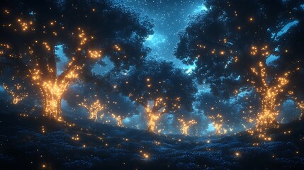 Obraz premium Enchanting Night Forest With Glowing Trees