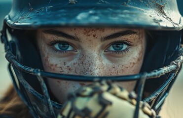 Close-up of a determined female catcher focusing during a sports game