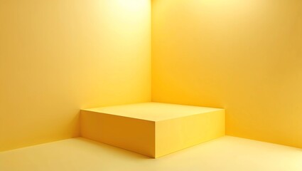 Empty room interior design or yellow pedestal display on vivid background with blank stand. Blank...