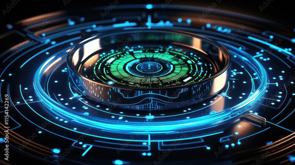 Poster futuristic technology interface: a glowing circular display
