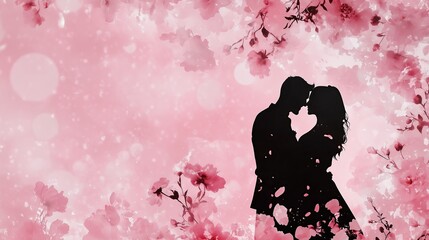loving couple framed by peony blossoms in a dreamy double exposure, perfect for Valentine’s Day designs