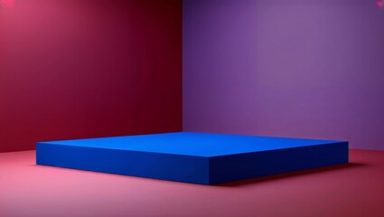 Empty blue background and stand display or shelf with studio for showing or design christmas concept. Blank backdrop made from cement material. Realistic 3D render