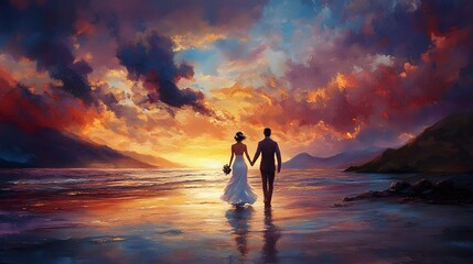 A couple walking hand in hand on the beach at sunset creating a romantic and unforgettable moment