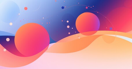 Abstract digital art featuring colorful spheres and flowing shapes against a gradient background.