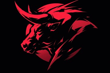 Fototapeta premium A stylized red bull head logo against a black background.