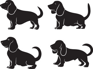 Basset Hound Dogs Stylized Standing Silhouettes Vector Illustration Graphic