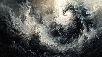 Abstract swirling vortex of dark grey and white waves